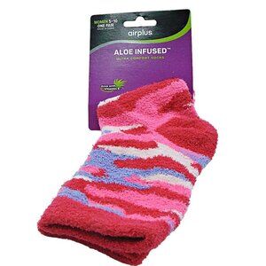 NEW Airplus Womens Aloe Infused Multicolor Camo Stripes Fuzzy Pedi Socks Sz 5-10